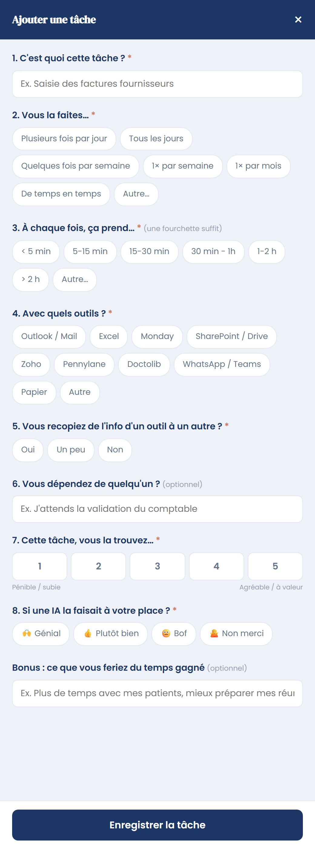 Formulaire saisie tâche