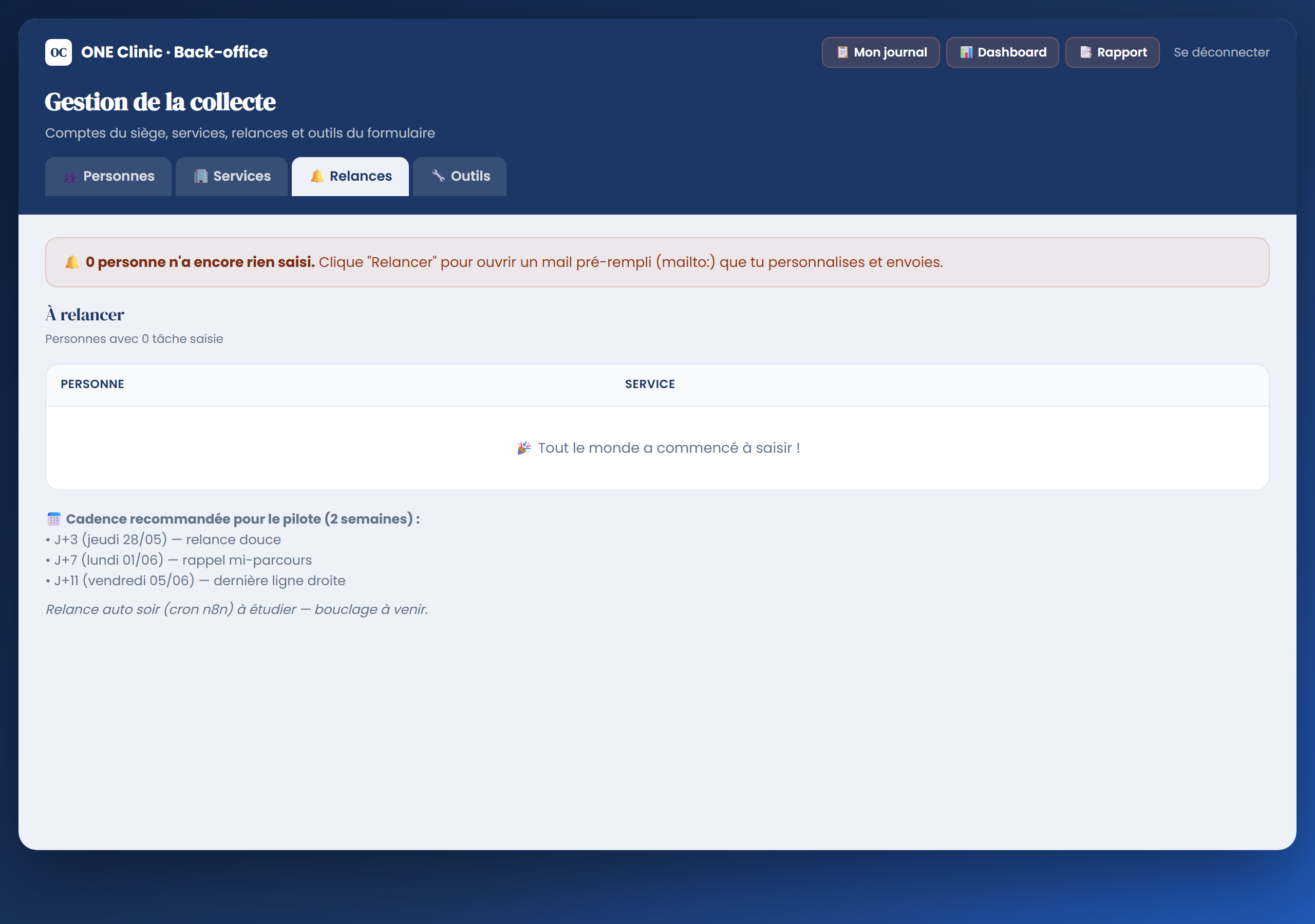 Back-office — Relances