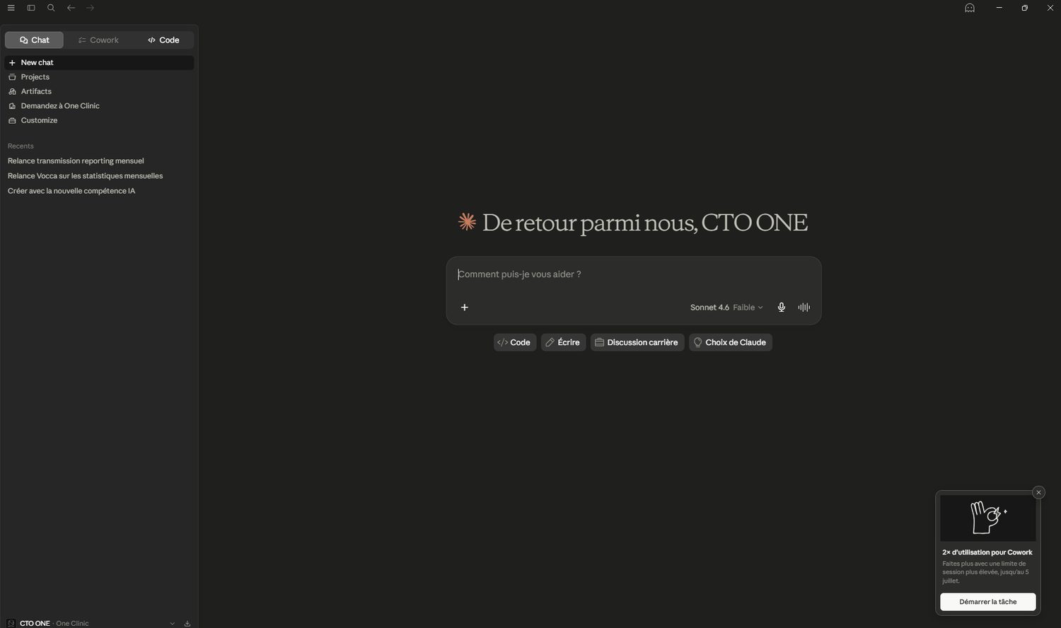 Vue g&eacute;n&eacute;rale de l'application Claude Desktop