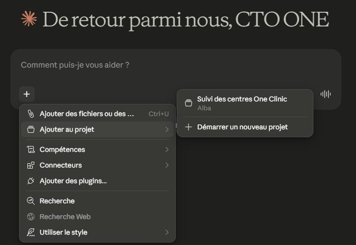 Le menu + sur Claude Desktop