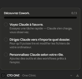 Claude Cowork en action sur un poste ONE Clinic