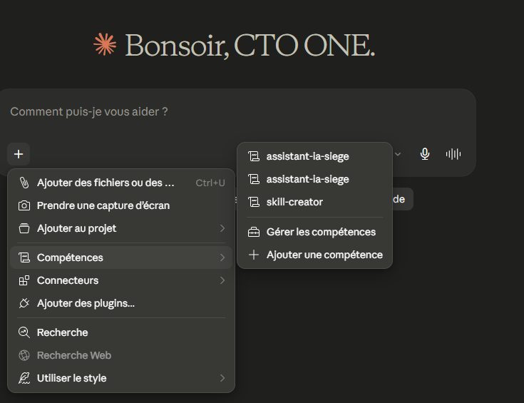 Le menu des comp&eacute;tences