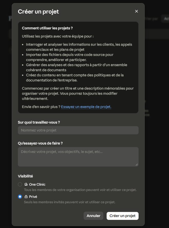 Cr&eacute;er un projet et ses instructions