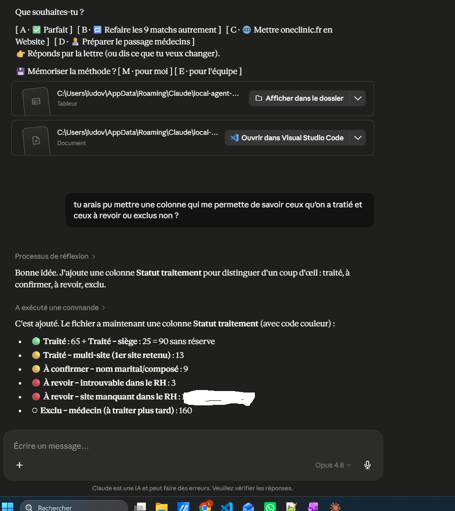 Fichier Let Sign It complété par Cowork avec une colonne Statut traitement à code couleur